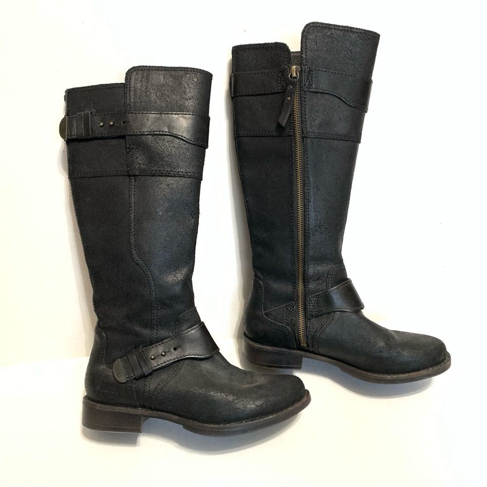 UGG Australia Womens Black Leather Dayle 1007671 Tall Riding Boots Size US 6